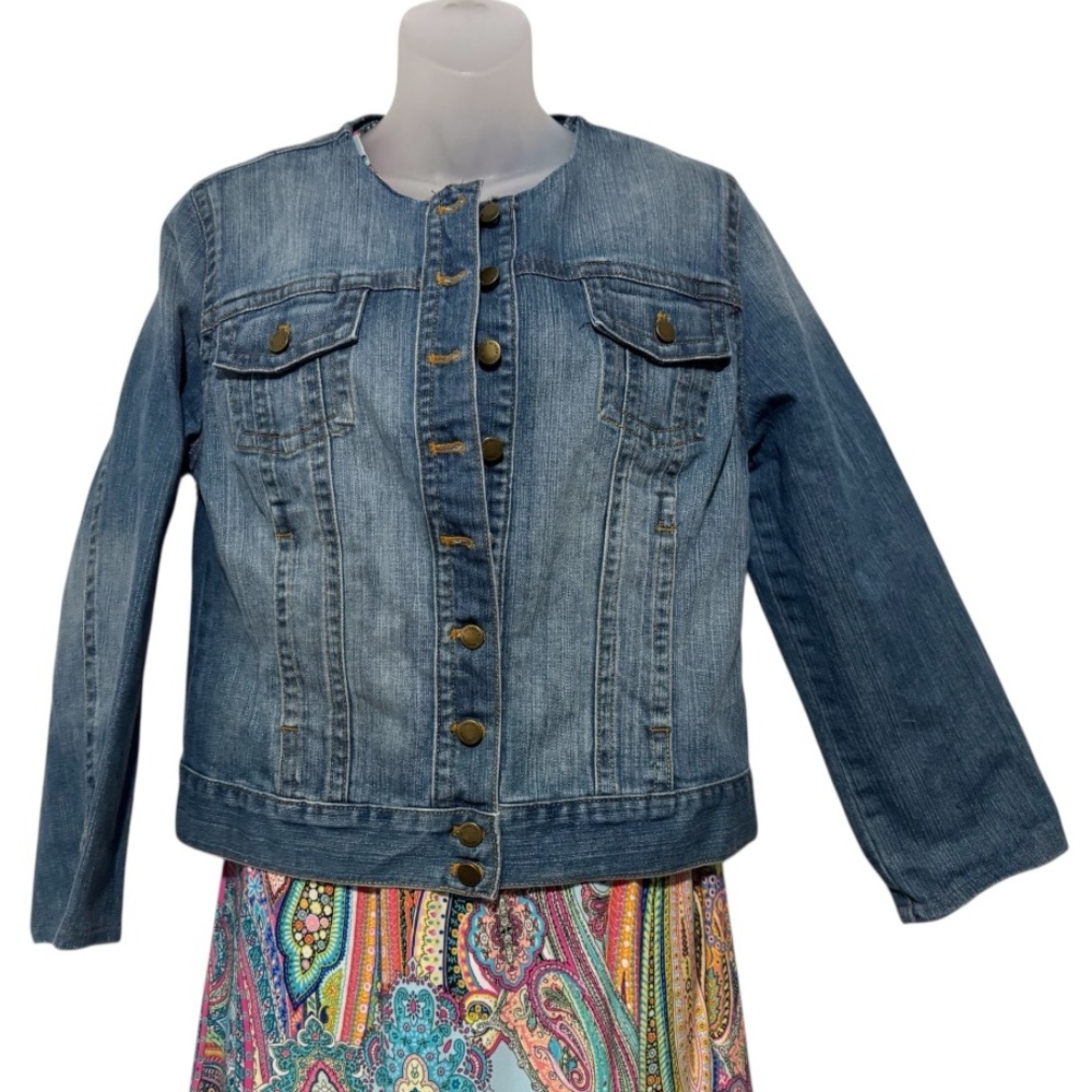 Coldwater Creek Collarless Denim Shirt Jacket